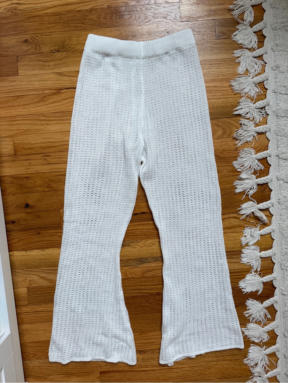 Beach Cover Up White Knit Flare Pants